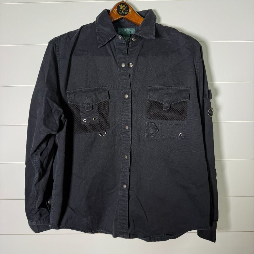 Lauren Ralph Lauren Safari Shirt with Pockets Black Size Large Vintage